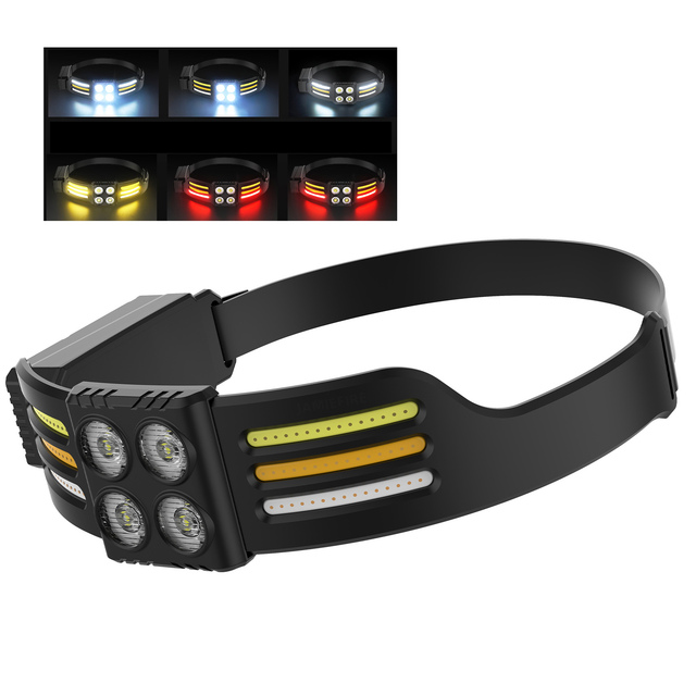 Helius New Cob Multifunctional Outdoor Running Type-c Rechargeable Headlight Portable Silicone Sensor Fishing Cycling Headlamp