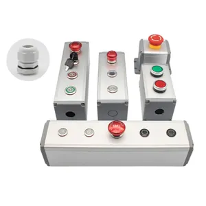 Caja de aleación de aluminio de 6 agujeros, caja de Control de interruptor de plástico, impermeable, parada de emergencia, caja de botón pulsador de plástico de Metal