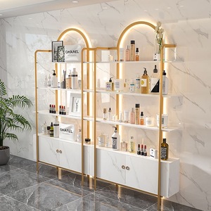 Exhibidor de Productos de Salón de Belleza Zxm, Exhibidor de Pie Dorado para Tienda de Cosméticos, Exhibidor de Cosméticos con Luces LED - Product Image 2