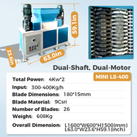 Mini broyeur électrique à double arbre LS-400 avec deux moteurs de 4 kW pour le recyclage des câbles, du plastique et des tissus
