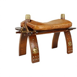 Taburete Otomano Sultana Vintage Hecho a Mano en Cuero con Motivos Egipcios en Latón - Product Image 1