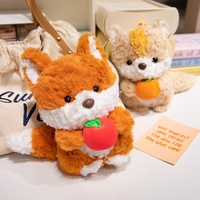 Schattig krullend pluizig vos-eekhoorn knuffeldier met fruit, zacht knuffeldier vos-eekhoorn pop voor kinderen verjaardagscadeau