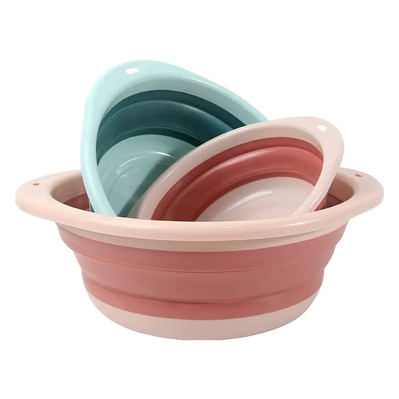 Household Multi-functional Simple Folding Vegetable Wash Basin Candy-colored Silicone Portable Travel Basin Plastic Water Basin