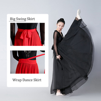 Rok Tari Wanita Klasik Bahan Sifon Model Lilit Satu Bagian, Putaran 720 Derajat, Rok Tari Tradisional Panjang untuk Pertunjukan