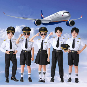 Capitaine pour enfants uniforme masculin hôtesse de l'air professionnel <span class=keywords><strong>femme</strong></span> <span class=keywords><strong>pilote</strong></span> maternelle Aviation Performance jeu de rôle Costume - Product Image 2