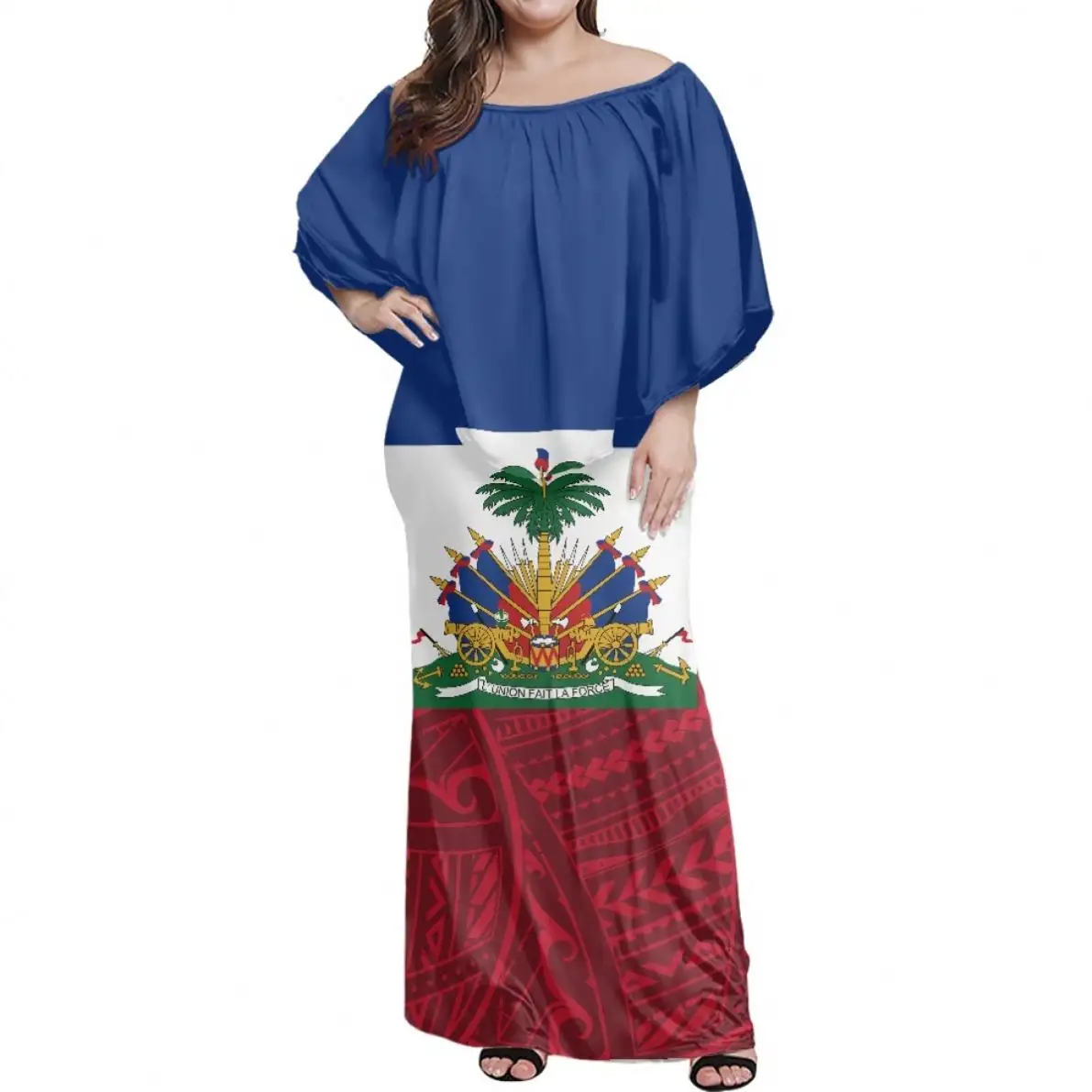 卸売ファッション女性服ハイチ国旗ハイチスタイルカジュアルドレス女性セクシーなパーティーウエディングドレス女性エレガントなイブニングドレス