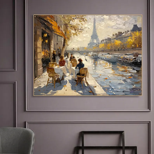 Café rue à Paris France paysage urbain peinture peint à la main texturé européen mur <span class=keywords><strong>Art</strong></span> moderne abstrait <span class=keywords><strong>Art</strong></span> urbain - Product Image 3