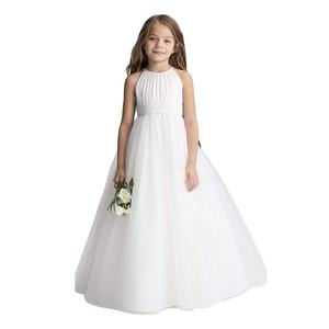 Robe de soirée blanche sans manches en mousseline unie avec fleurs pour filles, service OEM d'été, robe de mariée sans dos pour enfants - Product Image 1