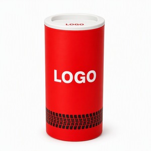 Caja de pañuelos faciales cilíndrica roja de 2 capas de pulpa de madera virgen con logotipo personalizado y diseño de rayas negras para uso en oficinas y hoteles - Product Image 3