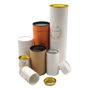 定制尺寸标志印花工艺纸板管6.6*3.5带金属底座，带内箔和金属盖，用于散叶茶咖啡豆