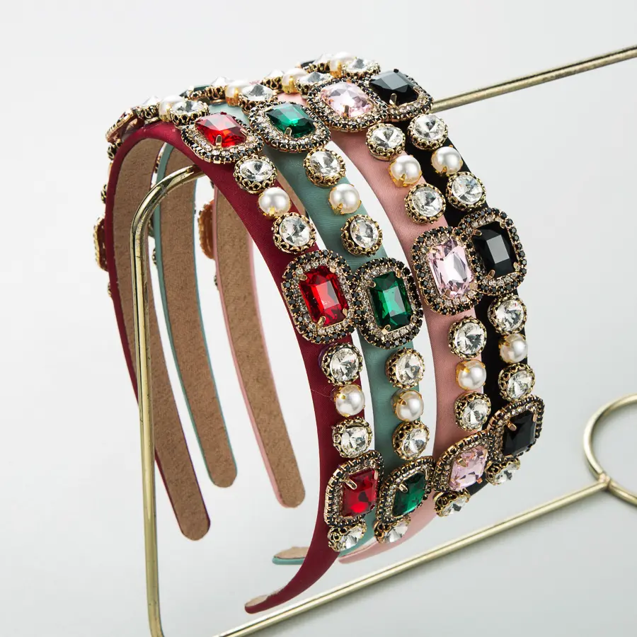 Diademas de Perlas de Diamantes de Imitación para Mujer, Aro PARA EL Cabello, Hechas a Mano, Vintage, Rojo, Verde, Negro