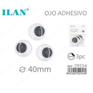 Adhesivo para Ojos Ilan de 40 mm, 3 Piezas, para Proyectos de Manualidades - Product Image 1