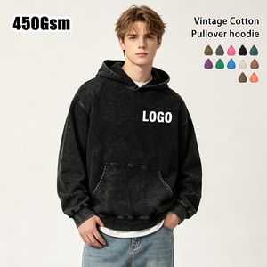 เสื้อฮู้ดดี้ผ้าฝ้าย 100% คุณภาพสูง 450 กรัม ย้อมสีแบบโอเวอร์ไซส์ ทรงพูลโอเวอร์ ดีไซน์สั่งทำพิเศษ เนื้อผ้าหนา ไม่มีเชือกผูก ทรงหลวมแบบย้อมสีเอซิด - Product Image 1