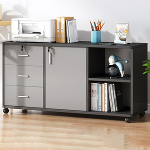 Adjustable Wooden Office Side <strong>Cabinet</strong> with Lock Low Under Desk Storage Unit and Printer Drawer for File Organization - Product Image 2