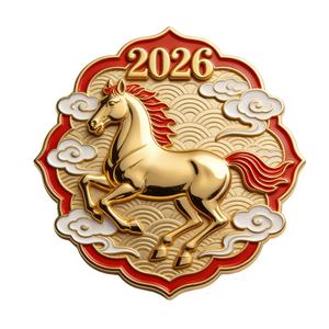 Aimant de réfrigérateur en alliage de zinc sur le thème de l'année du <span class=keywords><strong>Cheval</strong></span> 2026, fabriqué en Chine, émail métallique personnalisé, 12 ans d'expérience en usine - Product Image 1