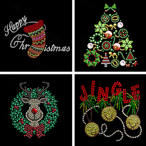 Hongcai Custom Christmas Rhinestone Design <strong>Print</strong> <strong>Transfer</strong> Low MOQ for Hoodies and Shirts Flat Back Rhinestone - Product Image 4