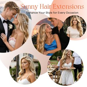 Extensions de cheveux naturels Remy Sunny à clipser, 20 pouces, 120g, <span class=keywords><strong>blond</strong></span> <span class=keywords><strong>doré</strong></span> foncé avec mèches <span class=keywords><strong>blond</strong></span> <span class=keywords><strong>clair</strong></span> pour femmes - Product Image 6