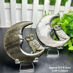 Di alta qualità in argento dorato di ossidiana intaglio artigianato energia curativa <span class=keywords><strong>luna</strong></span> stella con gufo lupo drago Gargoyle porta per regalo di cristallo - Product Image 3
