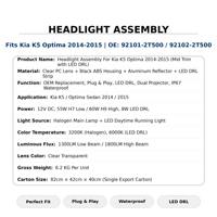 Phare de remplacement durable et économique, faisceau haut et bas, pour Kia K5 2014 2015, réparation automobile