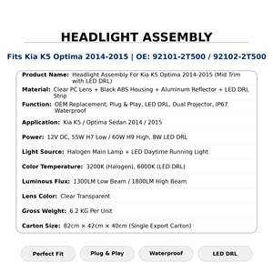 Phare de remplacement durable et économique, faisceau haut et bas, pour <span class=keywords><strong>Kia</strong></span> K5 2014 2015, réparation automobile - Product Image 4