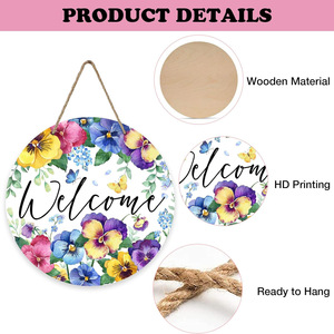 Panneau de porte suspendu en bois au design Art Déco, motif floral de primulas décoratif, vente en gros - Product Image 4