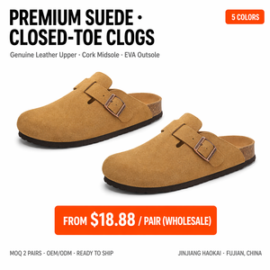 OEM Custom Logo <strong>Men</strong> <strong>Leather</strong> Closed Toe Sport Slippers Cork Midsole Anti-Slip Outdoor Mules <strong>Clogs</strong> All Seasons Fujian China - Product Image 1