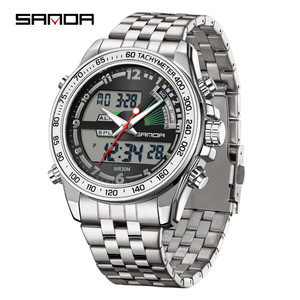 นาฬิกาข้อมือผู้ชาย SANDA 3307 ทรงสี่เหลี่ยม ดีไซน์ธุรกิจ ระบบดิจิตอล กันน้ำ 3ATM พร้อมฟังก์ชั่นปลุก หลายฟังก์ชั่น เรืองแสง สายสแตนเลส - Product Image 1