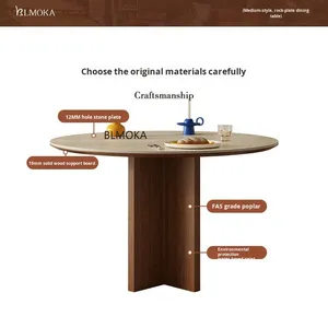 <span class=keywords><strong>Tavolo</strong></span> da Pranzo Rotondo Moderno in Legno Massello con Piano in Ardesia Design Bauhaus Mid-Century Arredamento Casa 1m - Product Image 3