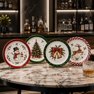 Assiettes de Noël, <span class=keywords><strong>vaisselle</strong></span> de fête avec motifs Père Noël, sapin de Noël, cloche et rennes <span class=keywords><strong>pour</strong></span> des dîners festifs - Product Image 2