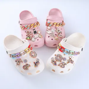 Bling Chain Charms for Clog Shoes Decoration, Luxury Rhinestone Cute Diamond Bear Love Flower Butterfly Crown Designer Jewelry Shoe Accessories for