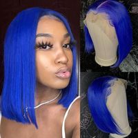 Vendeur de perruque Lace Frontal Hd de cheveux brésiliens bruts pré-plumés précoupés vietnamiens, perruque Bob courte bleue en cheveux humains Remy sans colle