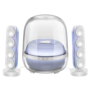 ลำโพงไร้สายโปร่งใส 130W 2.1 พร้อมซับวูฟเฟอร์แบบแอคทีฟ, ลำโพงแซทเทิลไลท์คู่, 360 °   เอฟเฟกต์แสง RGB ซิงค์กับจังหวะ - Product Image 6