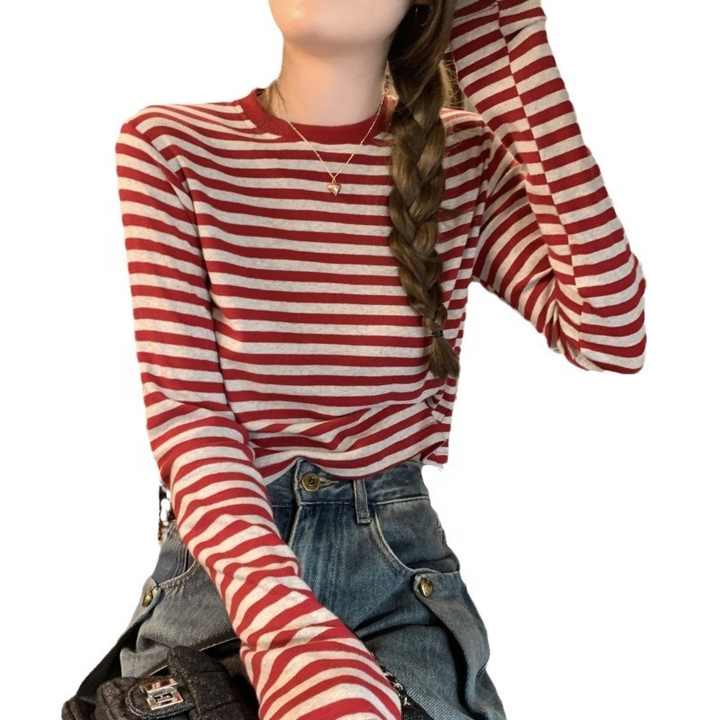 Autumn Contrast Striped Long Sleeve T-Shirt