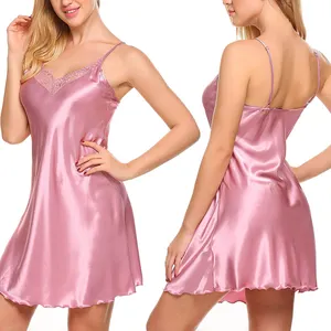 Chemise de nuit Sexy en dentelle pour femme, nuisette en Satin de soie