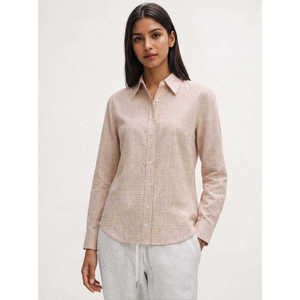 Camisa a Cuadros Texturizada para Mujer, Manga Larga, Cierre de Botones, Estilo Casual para Oficina, Elegante, 100% Algodón, Verano, Proveedor Mayorista ODM - Product Image 1