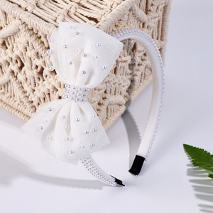 Diadema <span class=keywords><strong>de</strong></span> Organza con Lazo y Perlas Blancas, Diadema con Dientes para Niñas, Estilo Princesa - Product Image 2