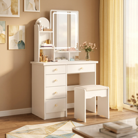 Coiffeuse moderne en verre blanc avec miroir LED et tabouret, 1 tiroir, pour chambre et salle de bain, ensemble de meubles