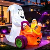 Véhicule gonflable de 1,5 m pour Halloween, motif fantôme et citrouille, avec lumières LED, thème maïs sucré, décorations de jardin