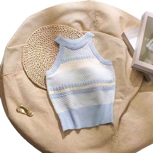 Top de Punto sin Mangas para Mujer ZY, Color Rosa y Blanco a Rayas, Corte Ajustado, Suave, Cuello Halter, Camisola para Usar por Dentro o por Fuera - Product Image 4