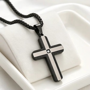 Collar con Colgante de Cruz de Cristal Minimalista, Acero Inoxidable Pulido, para Hombre y Mujer, Amuleto Religioso Punk, Joyería de Fe - Product Image 3