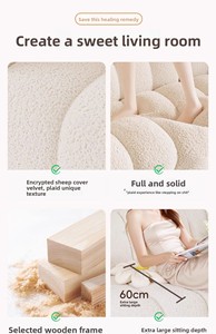 Sofá Cama de 3 Plazas para <span class=keywords><strong>Sala</strong></span> de Estar Pequeña, Estilo Crema, Adorable, Lindo, Súper Suave, Tela Bouclé, Color Algodón de Azúcar - Product Image 3