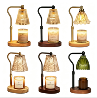 Lampe chauffe-bougie réglable en hauteur avec base en verre et bois, diffuseur électrique de cire sans fumée, idéal pour Noël et les cadeaux d'anniversaire