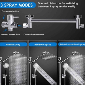 8 Inch Large Square Chrome Polished Rainfall Showerhead High Pressure Adjustable Handheld Shower Head Extension <b>Arm</b> Apartment - Product Image 2