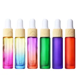 Botol Pipet Minyak Esensial Parfum 10Ml, Wadah Kosmetik Warna Gradien, Botol Tetes Kaca Lingkaran Serbuk Kayu