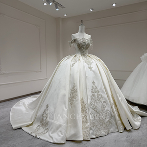Xx75 Modern Luxury Satin Ivory Floor-Length Ball Gown with <b>Silver</b> Floral Appliques and Embroidery Wedding <b>Dress</b> for - Product Image 4