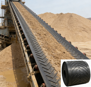 BOTHWIN Kauçuk Chevron Konveyör Bandı, Kum Tepesi Madenciliği, Islak Kum Asansörü ve 28 Derece Eğimli Stok Yığını için Kesme Hizmetiyle Birlikte - Product Image 1