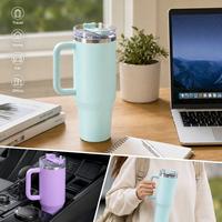 Tumbler Stainless Steel 40oz Terisolasi dengan Gagang dan Sedotan, Dinding Ganda Vakum, Ramah Lingkungan, Termal 12-24 Jam untuk Berkemah dan Penggunaan di Mobil