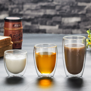 Tasse en verre borosilicate à double paroi résistante à la chaleur HANTANG 80-450ml réutilisable transparente pour café, lait, bière – Vente en gros - Product Image 5