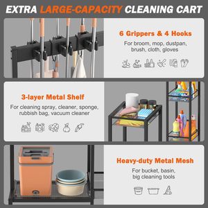 Organizzatore per attrezzi di pulizia, porta scope, mobiletto portaoggetti per la pulizia, carrello per la pulizia, appendi-mop, ganci e supporti. - Product Image 4