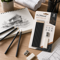 FLOWood – Lot de 8 crayons à dessin multi-dureté en graphite avec gomme et taille-crayon pour artistes, ombrage et dessin technique